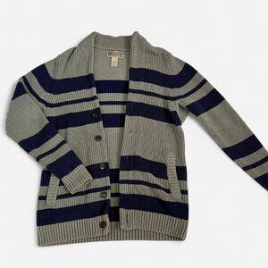 Duluth Trading Navy & Grey Striped Chunky Knit Cardigan 100% Cotton Size M